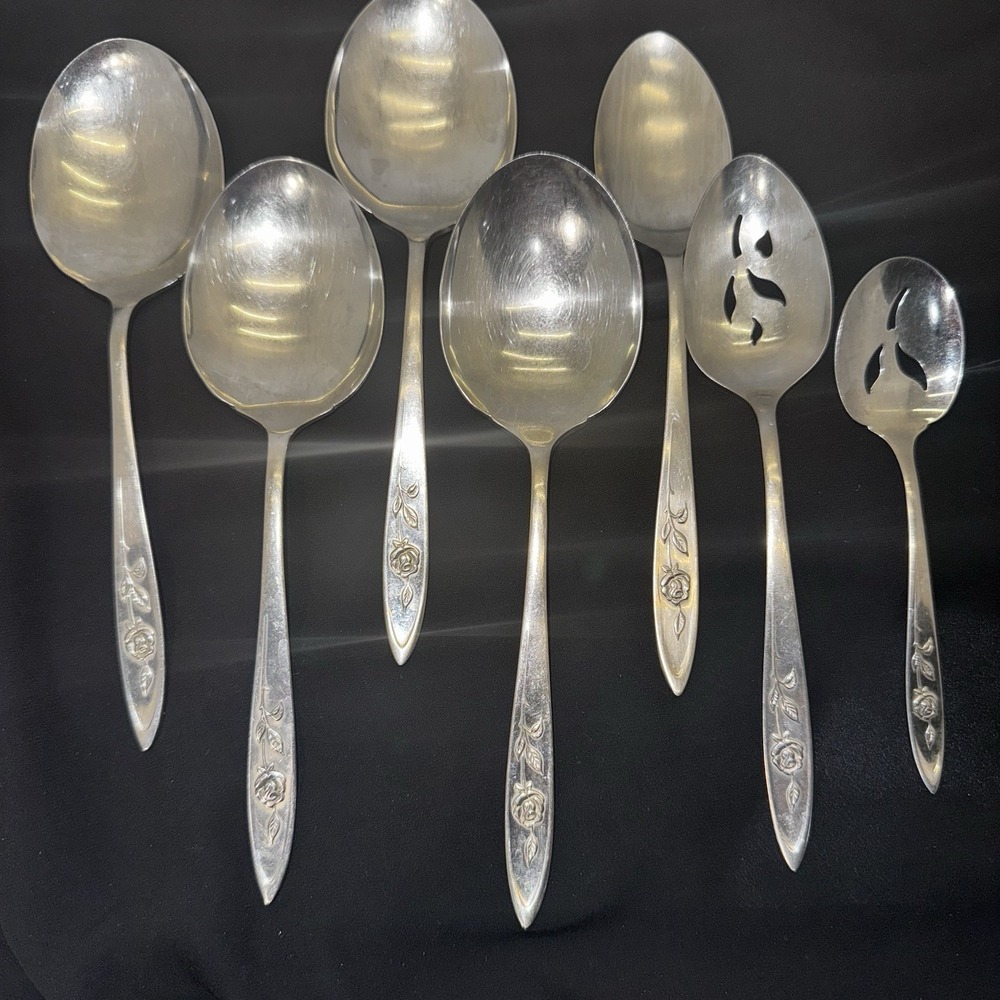 Vintage Oneida Community Stainless Flatware MY ROSE 8 Pc Serving Pieces Spoons